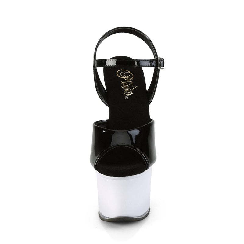 Pleaser DISCOLITE-709 Platform Sandal (Black Patent/White Glow)