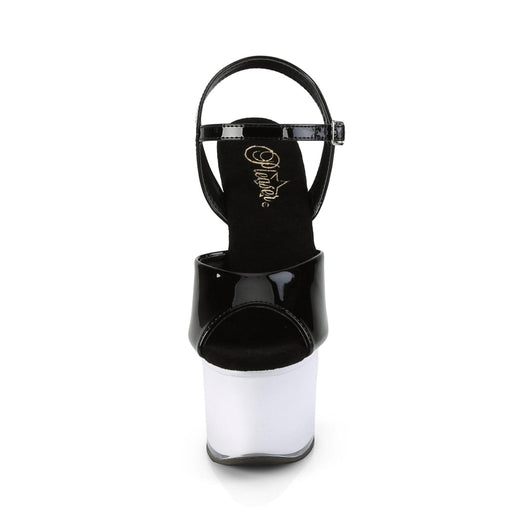 Pleaser DISCOLITE-709 Platform Sandal (Black Patent/White Glow)