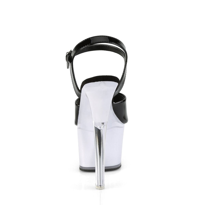 Pleaser DISCOLITE-709 Platform Sandal (Black Patent/White Glow)
