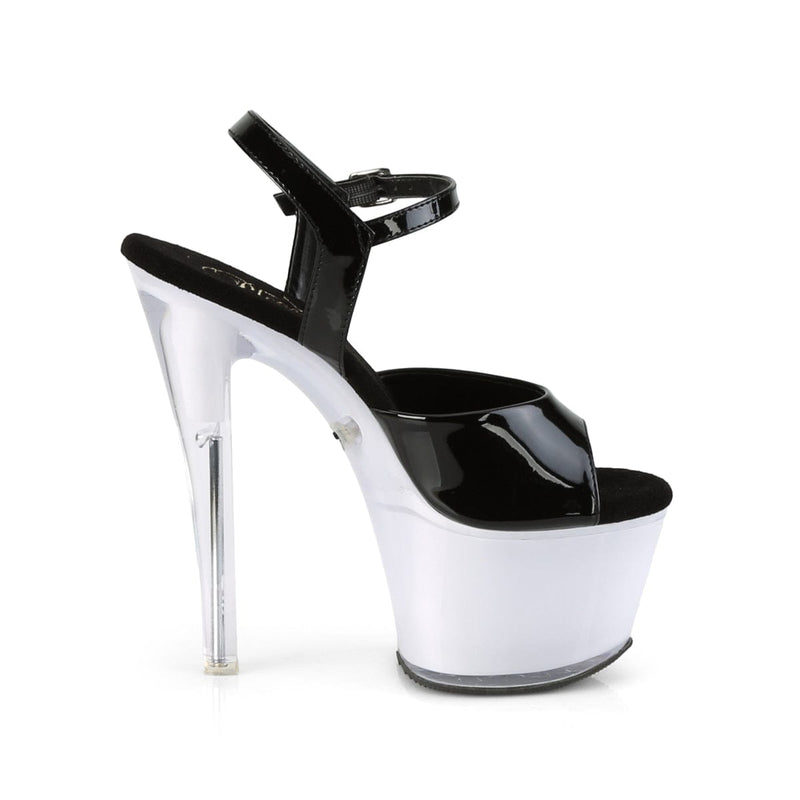 Pleaser DISCOLITE-709 Platform Sandal (Black Patent/White Glow)