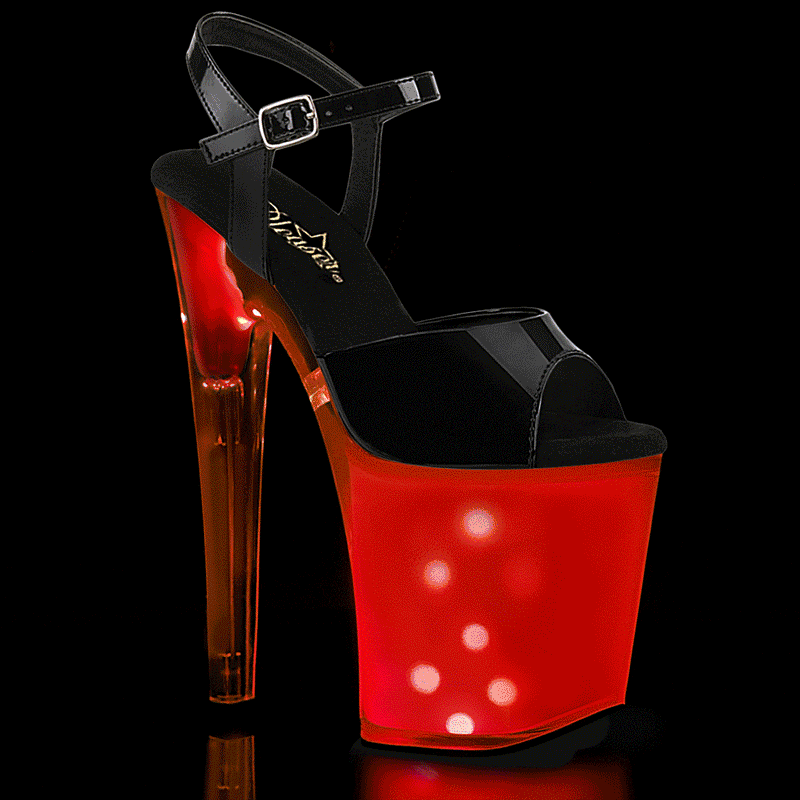 Pleaser DISCOLITE-809 Platform Sandal (Black Patent/White Glow)