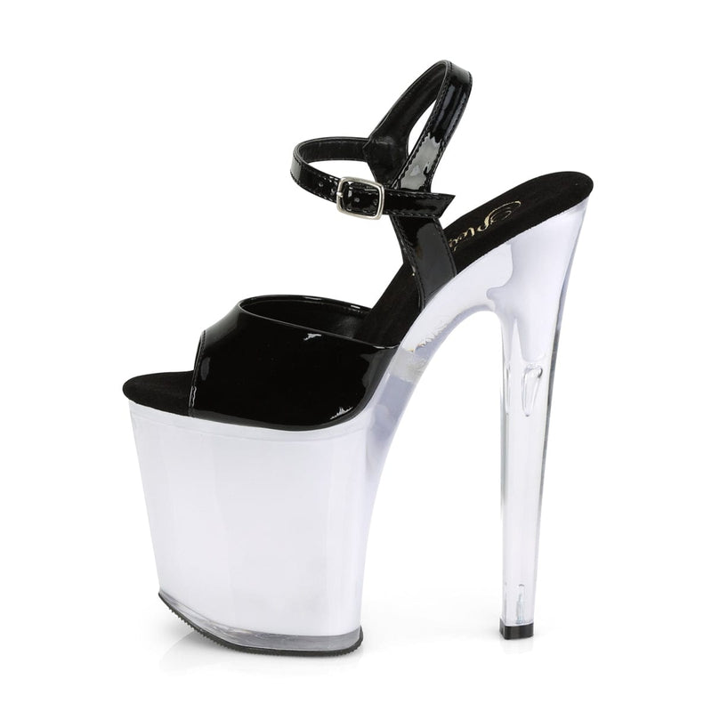 Pleaser DISCOLITE-809 Platform Sandal (Black Patent/White Glow)