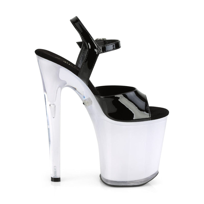 Pleaser DISCOLITE-809 Platform Sandal (Black Patent/White Glow)