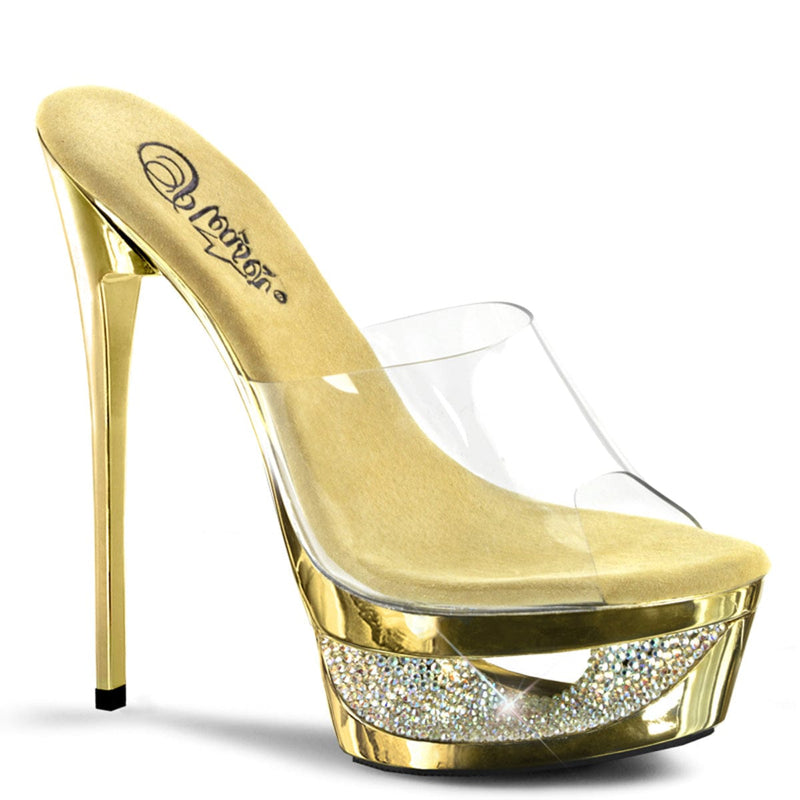 Pleaser ECLIPSE-601DM Platform Slide (Clear/Gold Chrome)