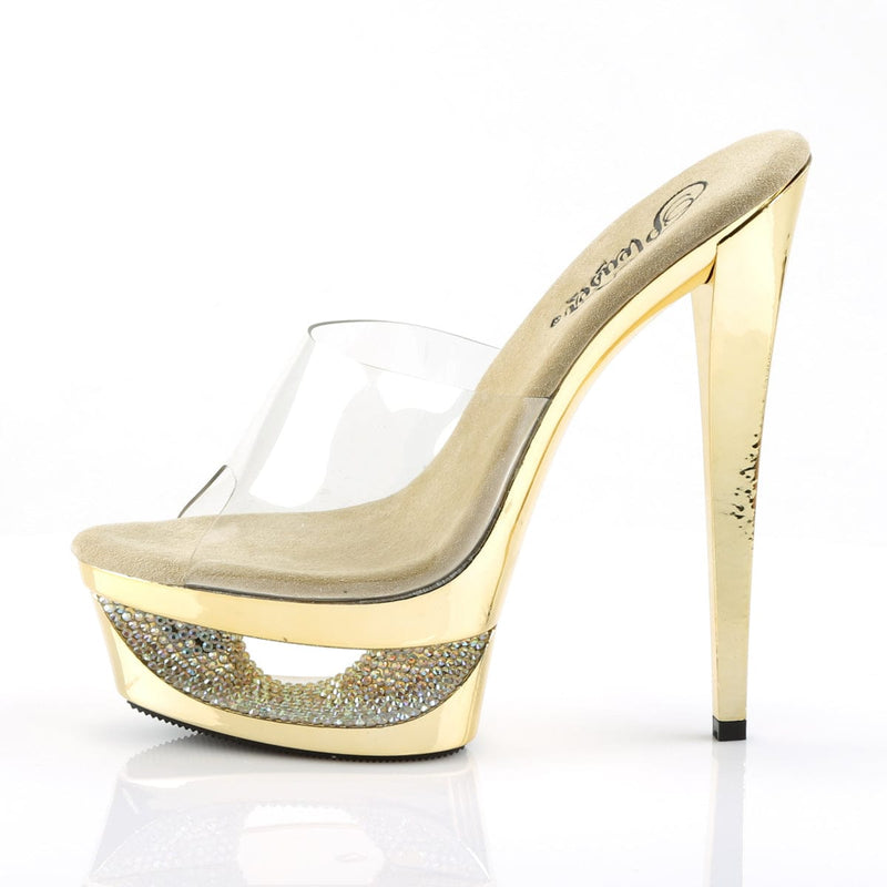 Pleaser ECLIPSE-601DM Platform Slide (Clear/Gold Chrome)
