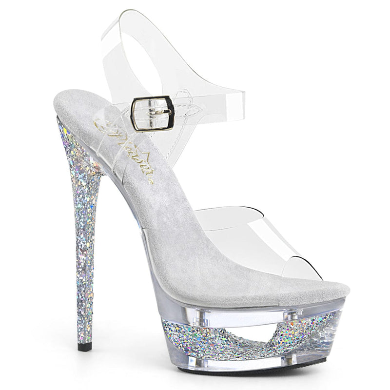 Pleaser ECLIPSE-608GT Clear/Silver Multi Glitter-Clear