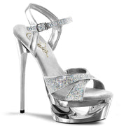Pleaser ECLIPSE-619G Platform Sandal (Silver Multi Glitter/Silver Chrome)