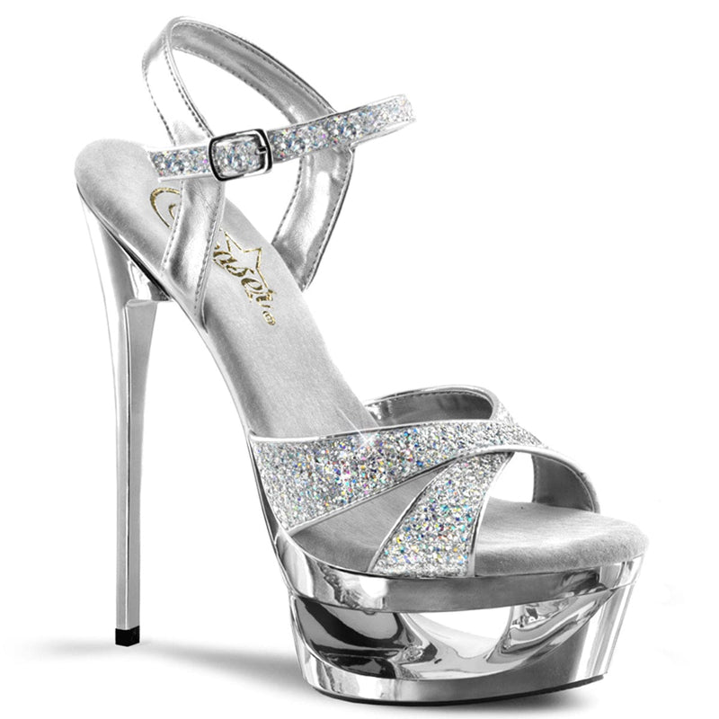 Pleaser ECLIPSE-619G Platform Sandal (Silver Multi Glitter/Silver Chrome)