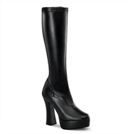 Pleaser ELECTRA-2000Z Platform Knee High Boot (Black Stretch Faux Leather)