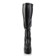 Pleaser ELECTRA-2000Z Platform Knee High Boot (Black Stretch Faux Leather)