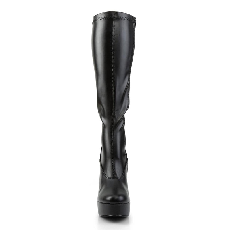 Pleaser ELECTRA-2000Z Platform Knee High Boot (Black Stretch Faux Leather)