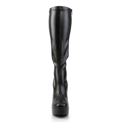 Pleaser ELECTRA-2000Z Platform Knee High Boot (Black Stretch Faux Leather)