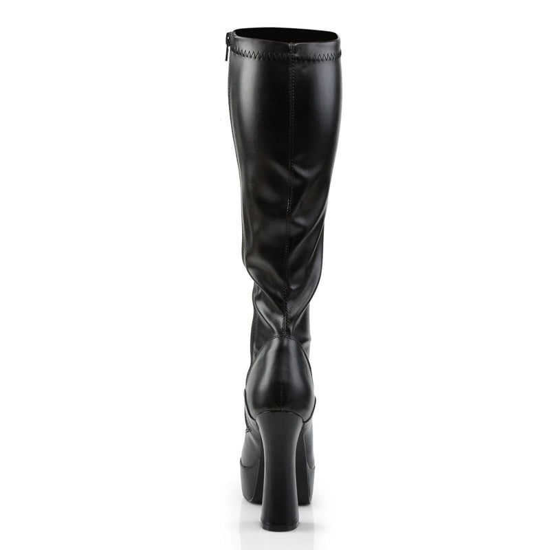 Pleaser ELECTRA-2000Z Platform Knee High Boot (Black Stretch Faux Leather)