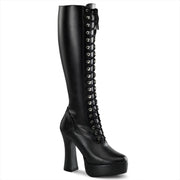 Pleaser ELECTRA-2023 Platform Knee High Boot (Black Stretch Faux Leather) 6