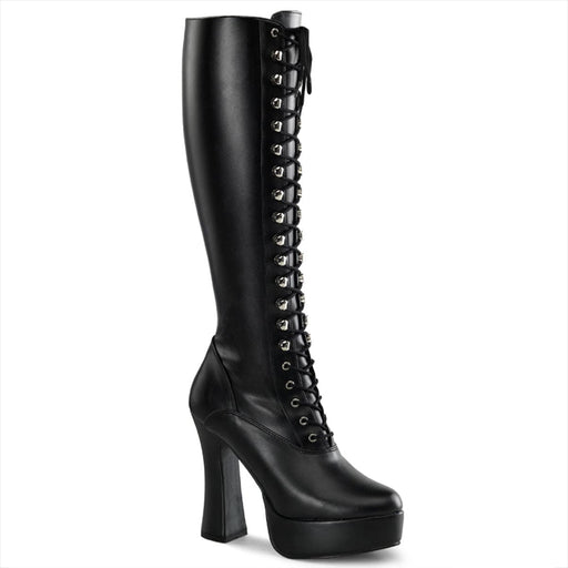 Pleaser ELECTRA-2023 Platform Knee High Boot (Black Stretch Faux Leather) 6