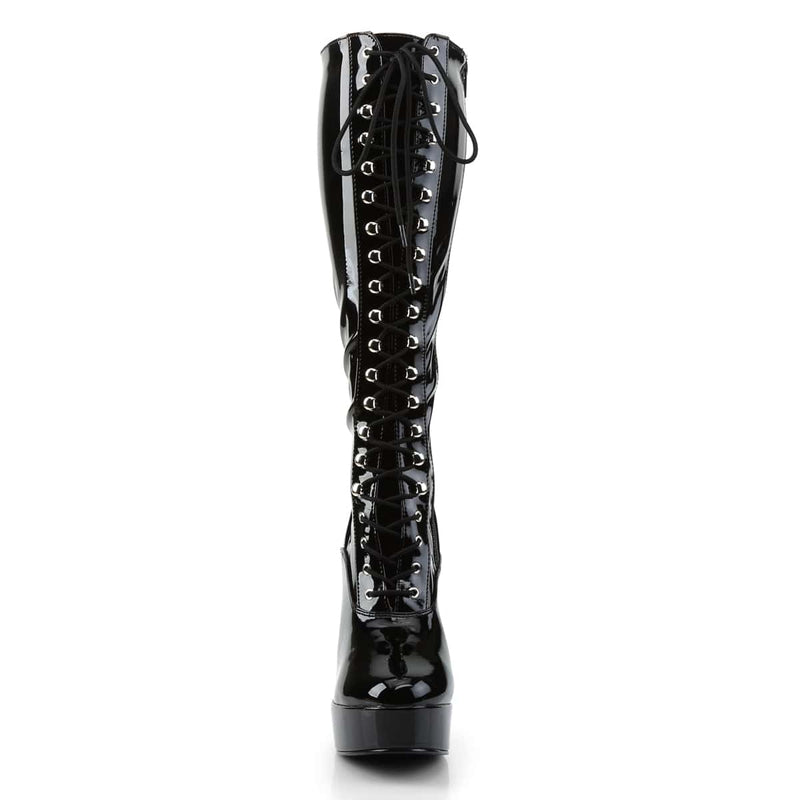 Pleaser ELECTRA-2023 Platform Knee High Boot (Black Stretch Patent)