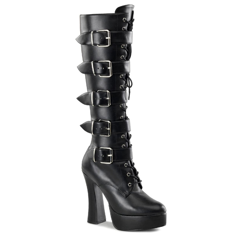 Pleaser ELECTRA-2042 Platform Knee High Boot (Black Faux Leather)