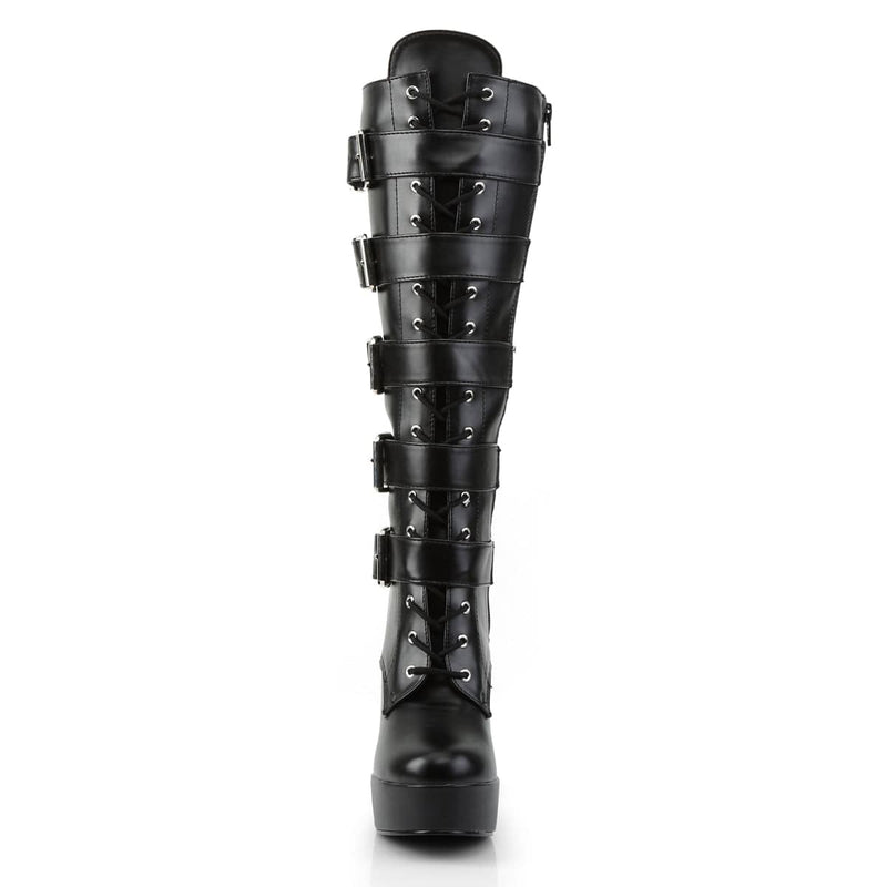 Pleaser ELECTRA-2042 Platform Knee High Boot (Black Faux Leather)