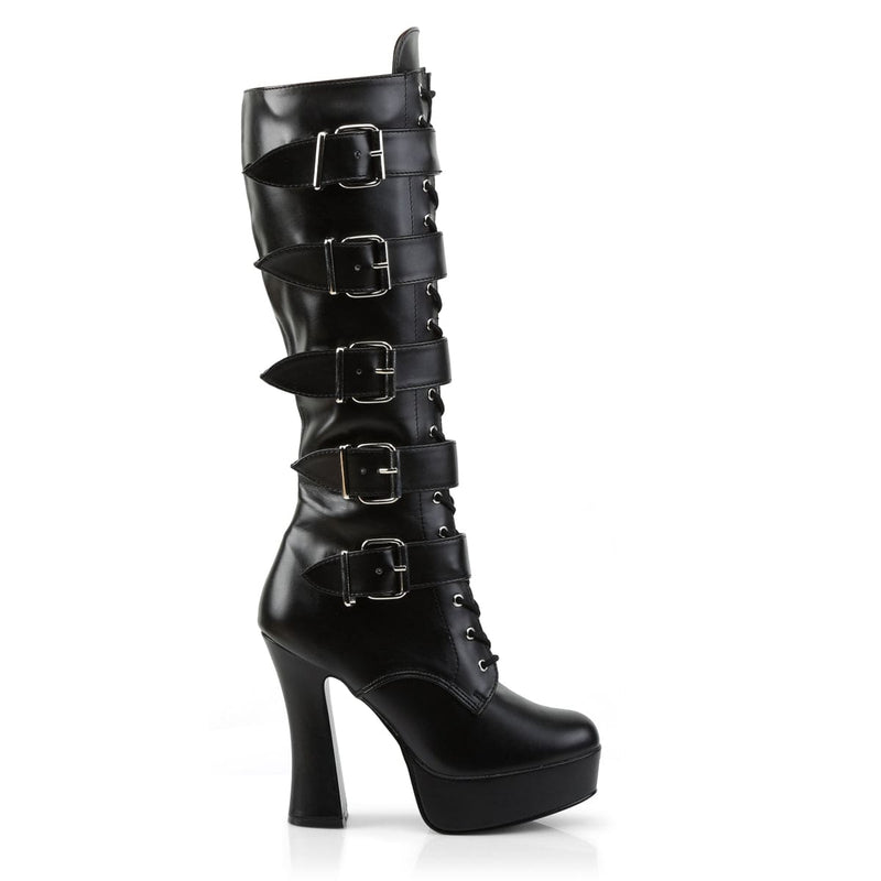 Pleaser ELECTRA-2042 Platform Knee High Boot (Black Faux Leather)