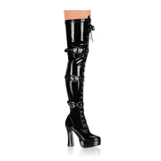 Pleaser ELECTRA-3028 Platform Thigh High Boot (Black Stretch Patent) 6