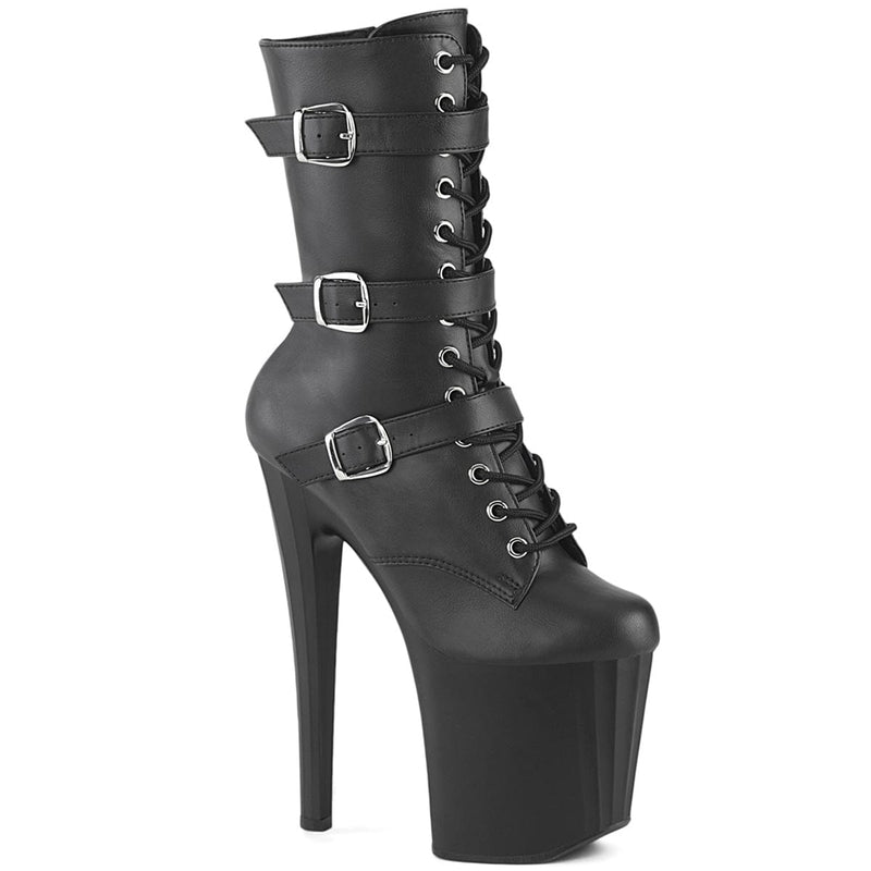 Pleaser ENCHANT-1043 Platform Ankle Boot (Black Faux Le/Black Matte)