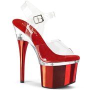 Pleaser ESTEEM-708 Platform Sandal (Clear/Clear-Red Chrome)