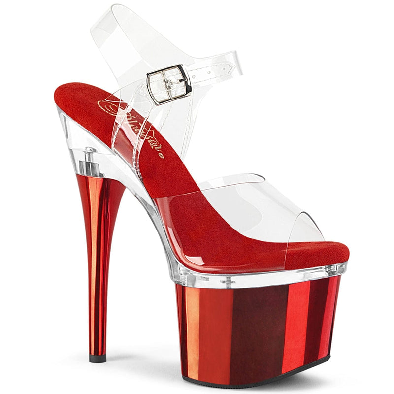 Pleaser ESTEEM-708 Platform Sandal (Clear/Clear-Red Chrome)
