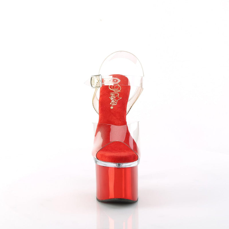 Pleaser ESTEEM-708 Platform Sandal (Clear/Clear-Red Chrome)