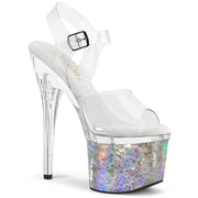 Pleaser ESTEEM-708CK Platform Sandal (Clear/Clear-Silver Holo Crackle)