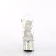 Pleaser ESTEEM-708CK Platform Sandal (Clear/Clear-Silver Holo Crackle)