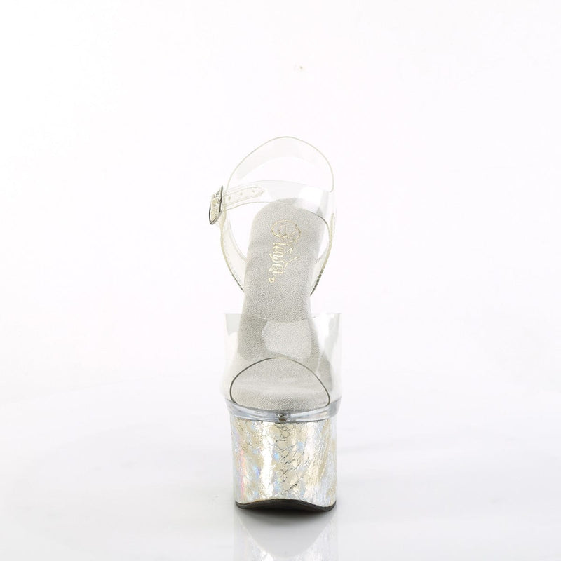 Pleaser ESTEEM-708CK Platform Sandal (Clear/Clear-Silver Holo Crackle)