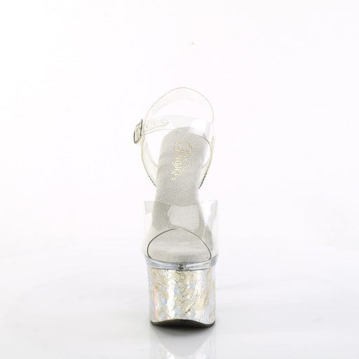 Pleaser ESTEEM-708CK Platform Sandal (Clear/Clear-Silver Holo Crackle)
