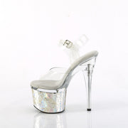 Pleaser ESTEEM-708CK Platform Sandal (Clear/Clear-Silver Holo Crackle)
