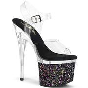 Pleaser ESTEEM-708LG Platform Sandal (Clear/Clear-Black Multi Glitter)