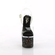 Pleaser ESTEEM-708LG Platform Sandal (Clear/Clear-Black Multi Glitter)