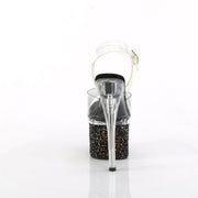 Pleaser ESTEEM-708LG Platform Sandal (Clear/Clear-Black Multi Glitter)