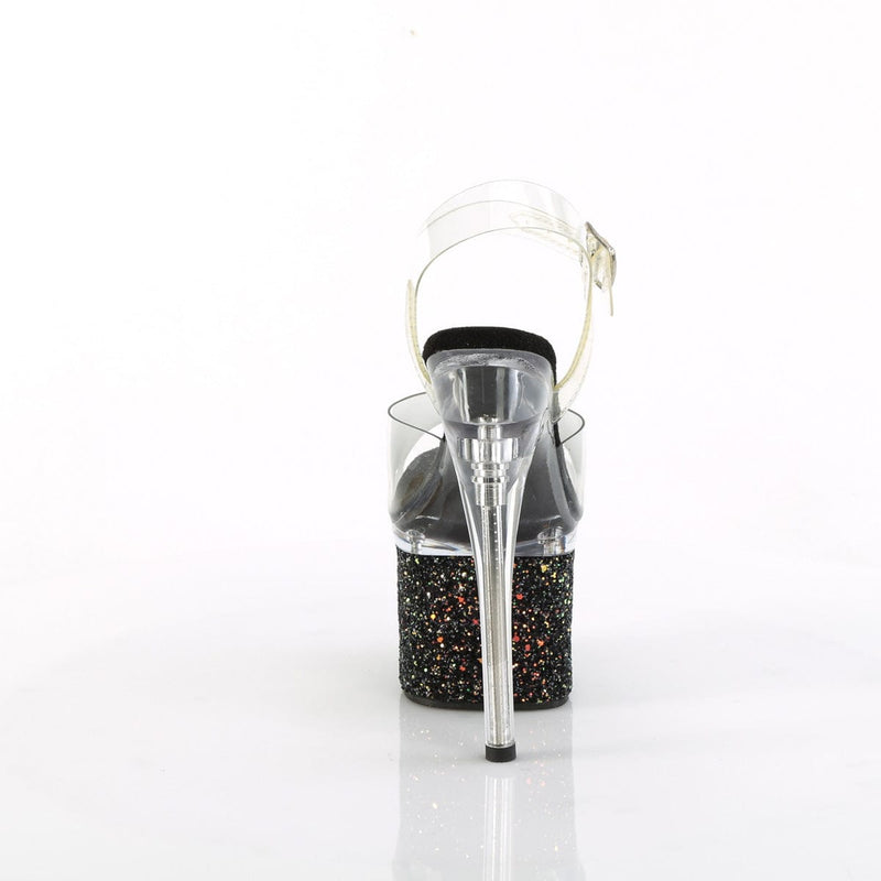 Pleaser ESTEEM-708LG Platform Sandal (Clear/Clear-Black Multi Glitter)