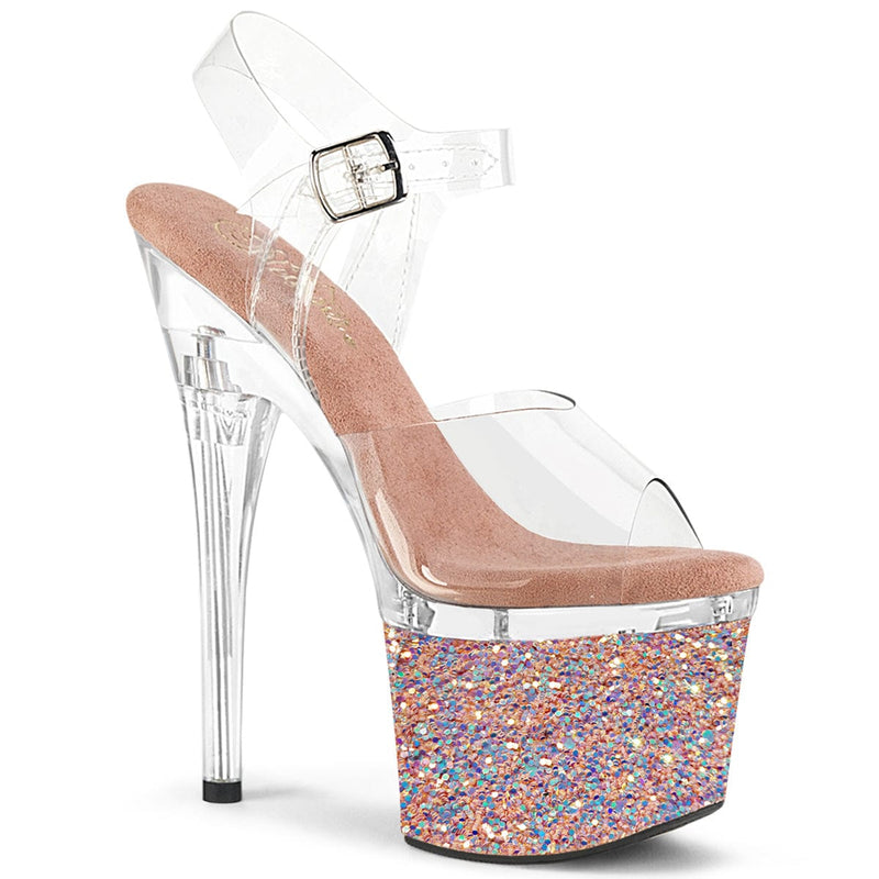 Pleaser ESTEEM-708LG Platform Sandal (Clear/Clear-Rose Gold Glitter)