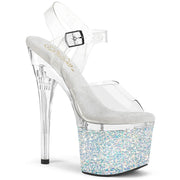 Pleaser ESTEEM-708LG Platform Sandal (Clear/Clear-White Multi Glitter)