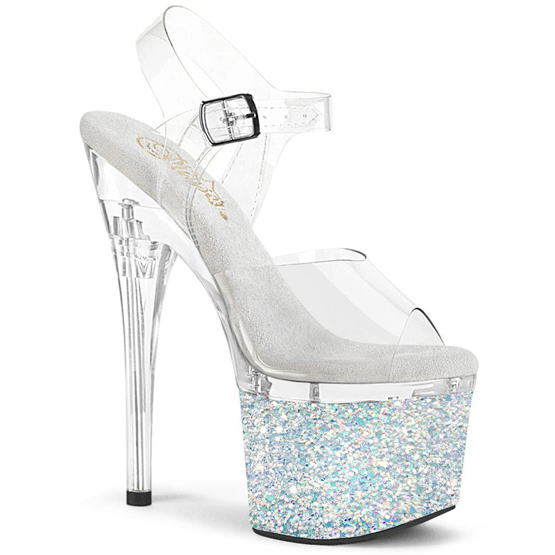 Pleaser ESTEEM-708LG Platform Sandal (Clear/Clear-White Multi Glitter)