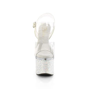 Pleaser ESTEEM-708LG Platform Sandal (Clear/Clear-White Multi Glitter)