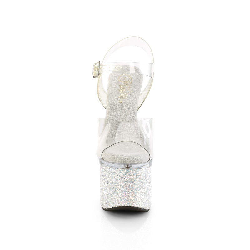 Pleaser ESTEEM-708LG Platform Sandal (Clear/Clear-White Multi Glitter)