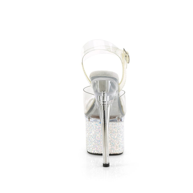 Pleaser ESTEEM-708LG Platform Sandal (Clear/Clear-White Multi Glitter)