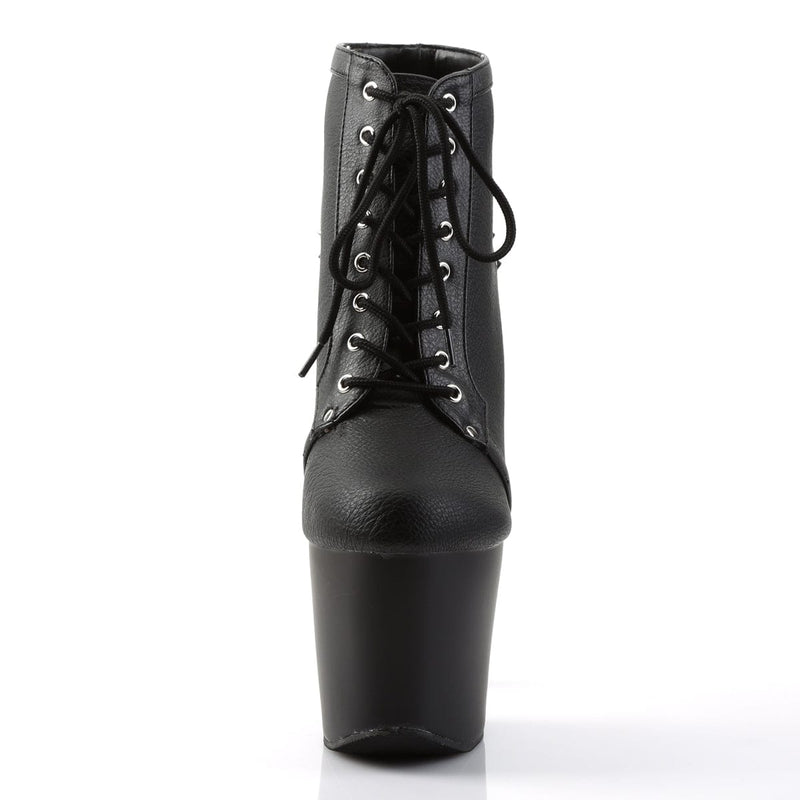 Pleaser FEARLESS-700-28 Platform Ankle Boot (Black Faux Leather/Black Matte)