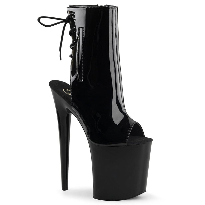 Pleaser FLAMINGO-1018 Platform Ankle Boot (Black Patent/Black)