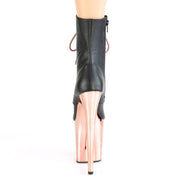 Pleaser FLAMINGO-1020 Platform Ankle Boot (Black Faux Leather/Rose Gold Chrome)