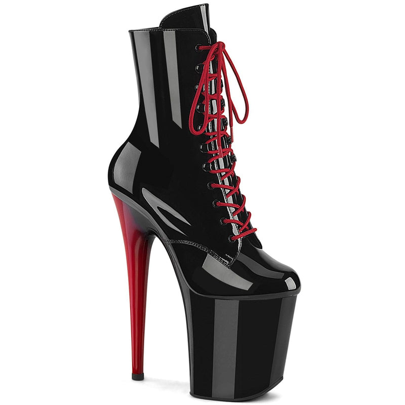 Pleaser FLAMINGO-1020 Platform Ankle Boot (Black Patent/Black-Red)