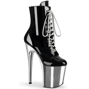 Pleaser FLAMINGO-1020 Platform Ankle Boot (Black Patent/Silver Chrome)