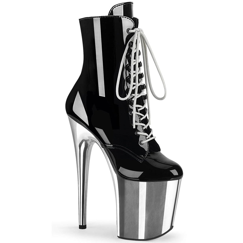 Pleaser FLAMINGO-1020 Platform Ankle Boot (Black Patent/Silver Chrome)