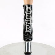 Pleaser FLAMINGO-1020 Platform Ankle Boot (Black Patent/Silver Chrome)